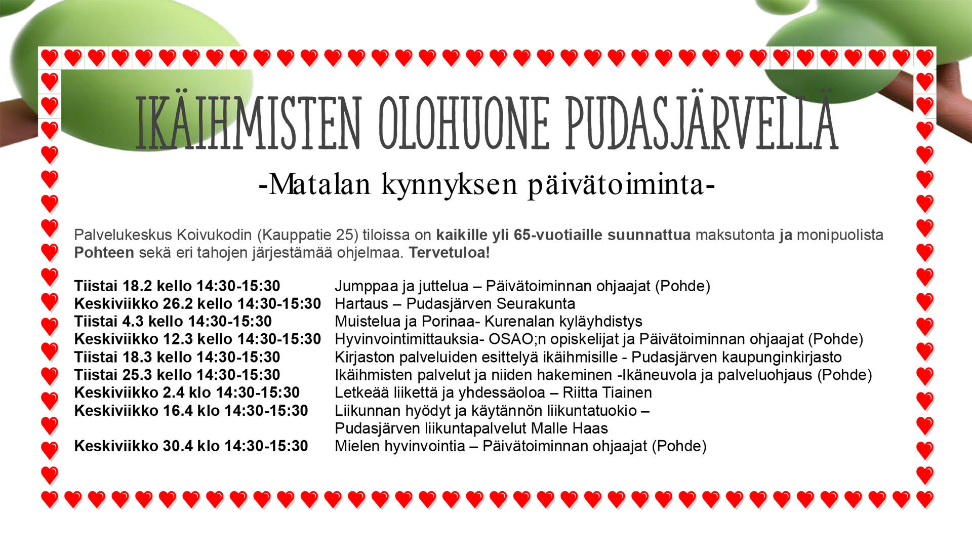 Ikäihmisten olohuoneen aikataulu