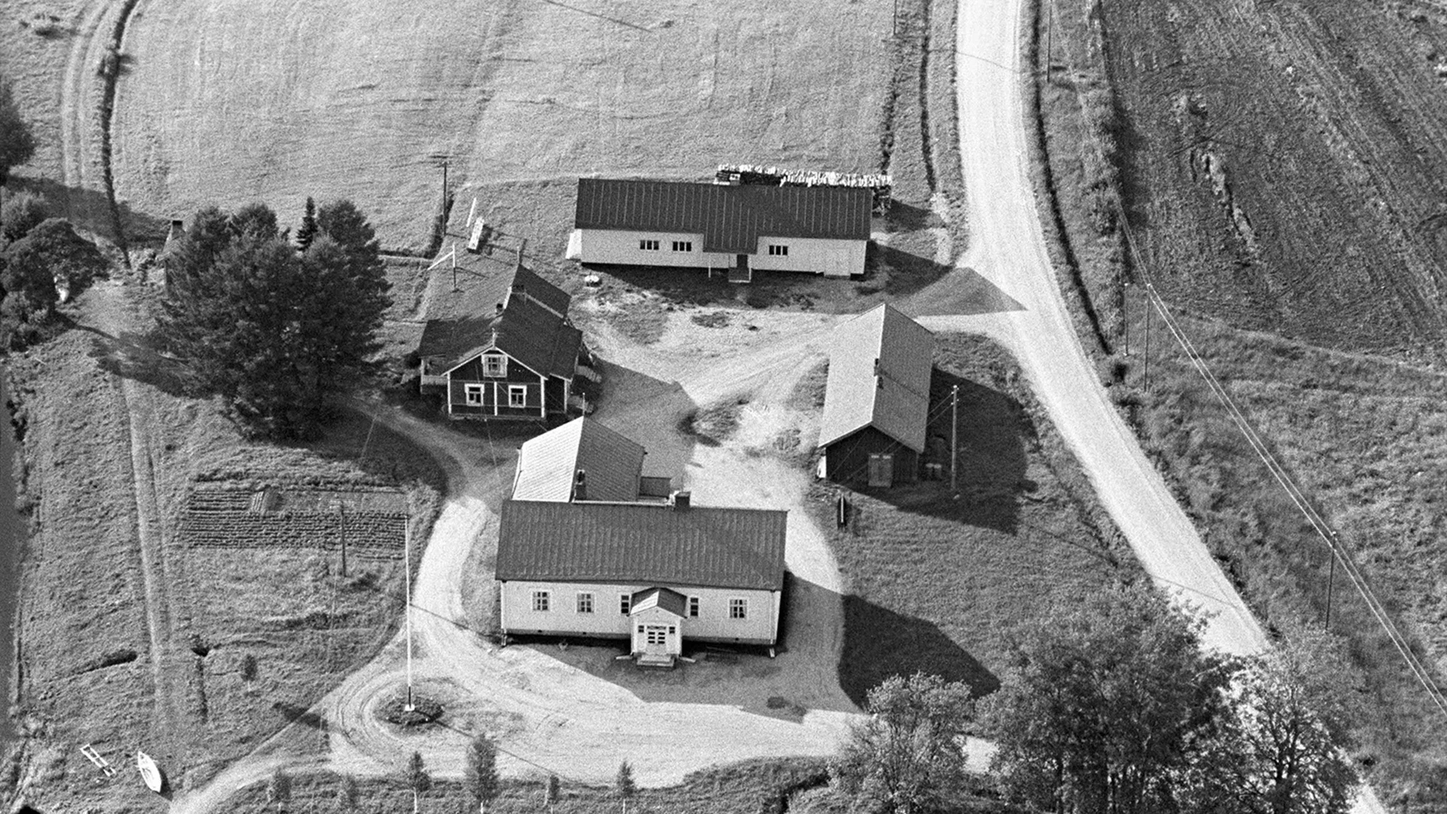 Kunnantalo Ritolantiellä ilmasta katsottuna 1950-luvulla